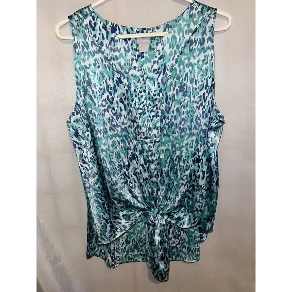 Chicos tank tie up 2 US 12/14 blue green animal print casual